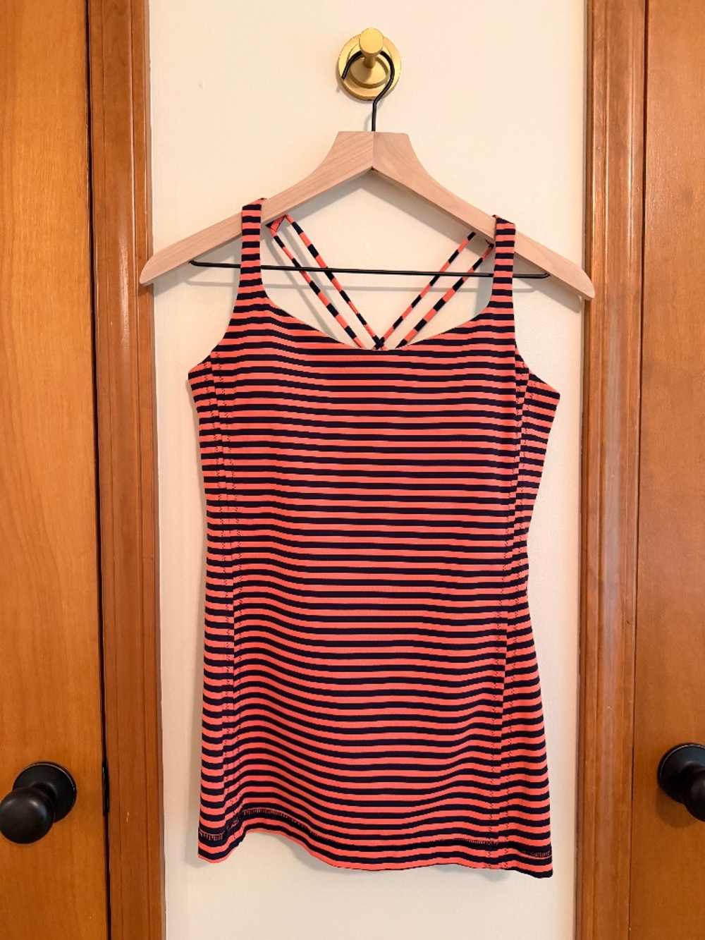 Lululemon Free To Be Tank — Coral/Navy Stripe